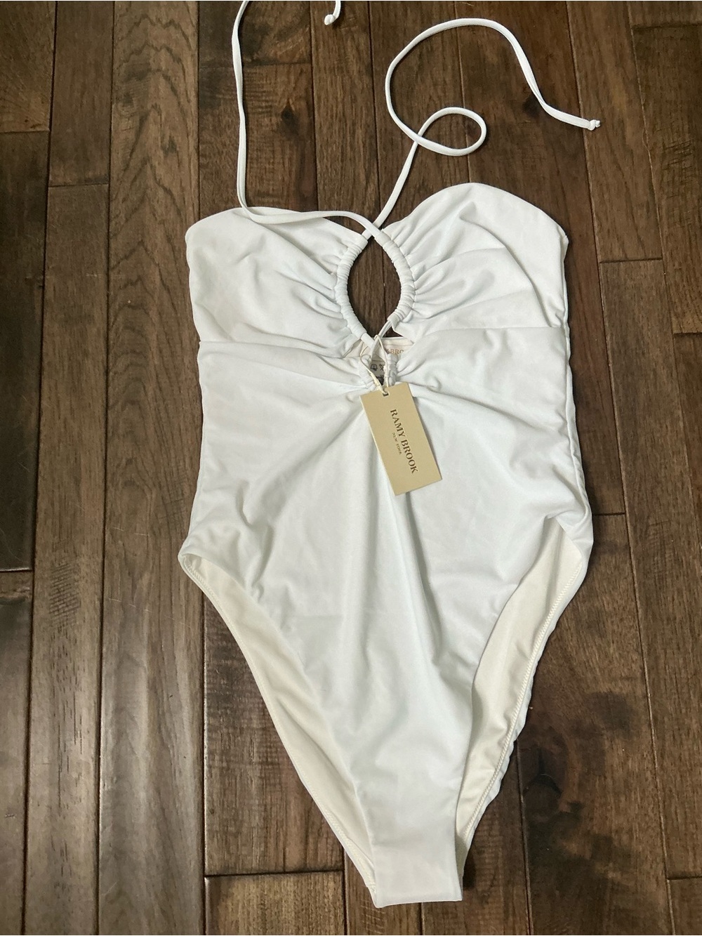 Ramy Brook White Halter One-Piece with Center Keyhole
